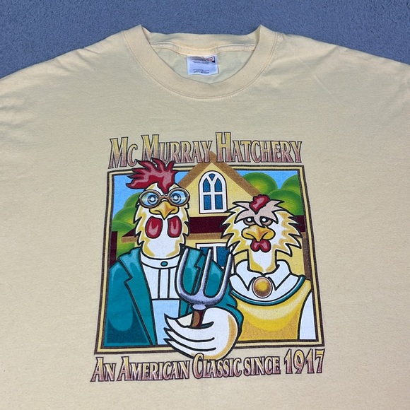 Vintage Parody Chickens American Gothic T-shirt - Picture 2 of 4